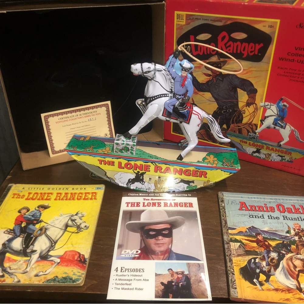 Antique Lone Ranger collectible with assorted old books